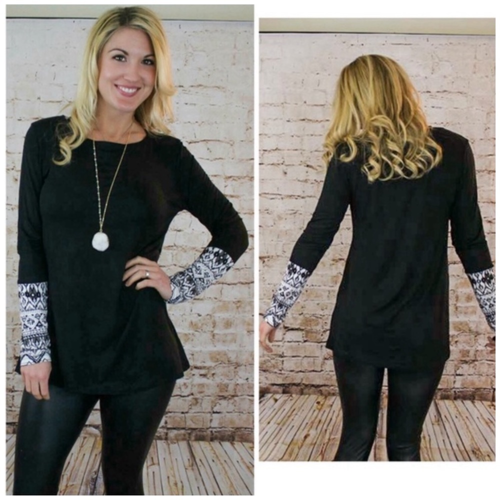 Chris & Carol, Black Long Sleeve Shirt With Contrast Tribal Cuffs
